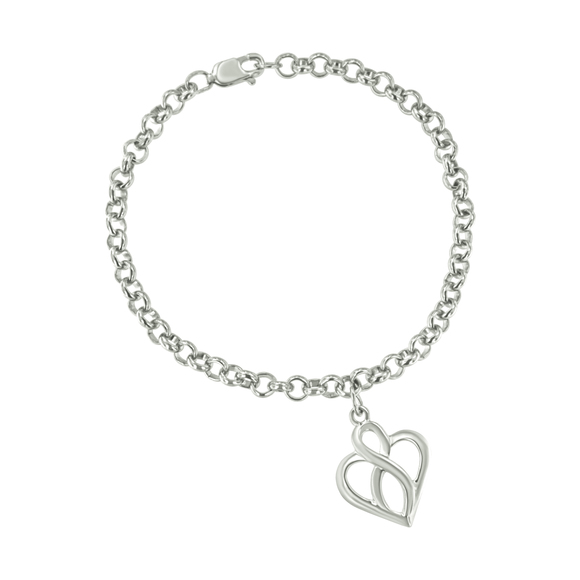 Sterling Silver Open Heart with Center Vertical Infinity Chain Charm Bracelet